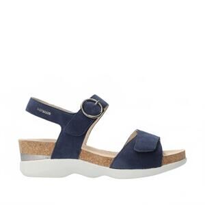 NEW MEPHISTO women's oriana wedge platform sandals in midnight blue velcalf prem